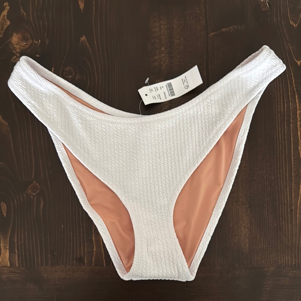 J. Crew White Textured Bikini Bottom High-Cut